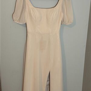 Azazie Cream Bridesmaid Dress with Puff Sleeves Small Size 2